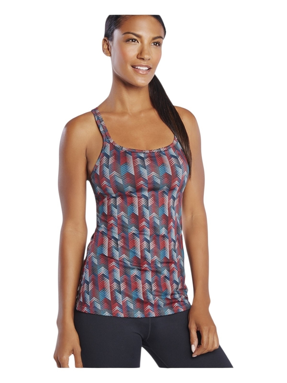 Fabletics Tahoe Tank Red and Blue Chevron-Print Scoop Tank